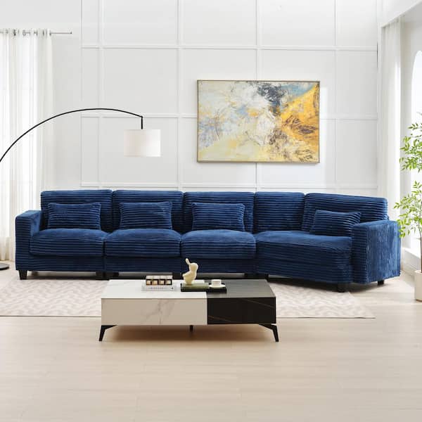 JEAREY 154 in. Corduroy Modular Rectangular Shaped Navy 4-Seat