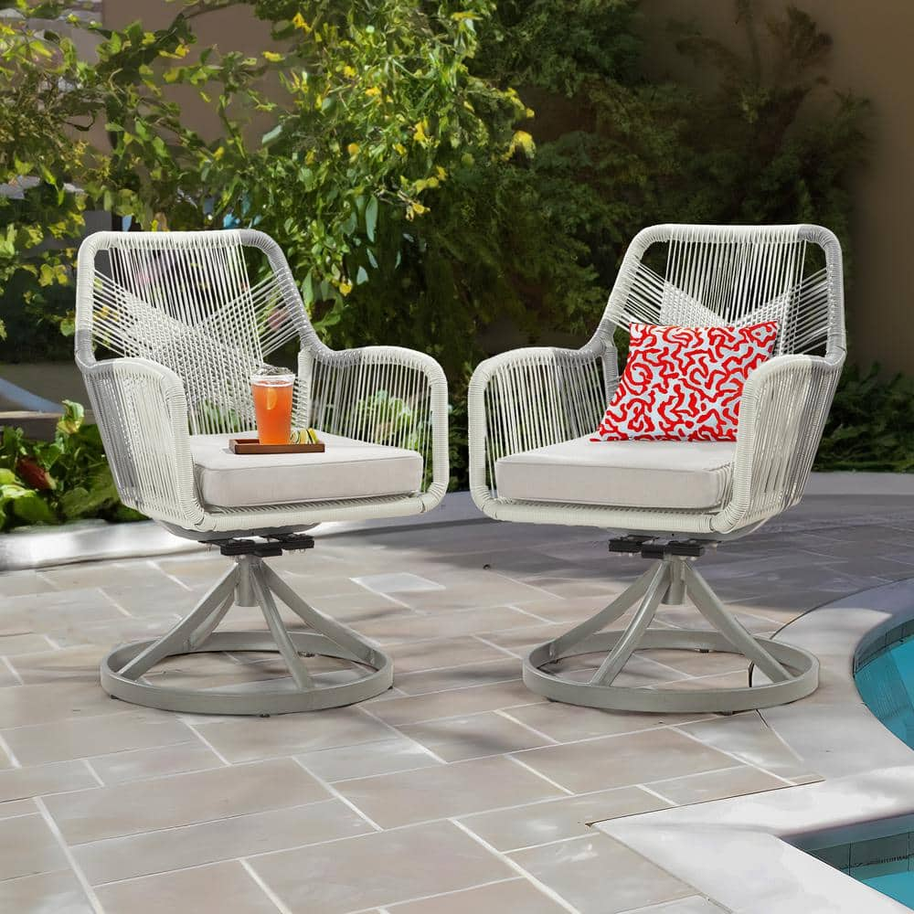 JOYSIDE Wicker Outdoor Patio Rocking Lounge Chair with Grey Cushion 2 Pack M56 GREYx2 THD The Home Depot