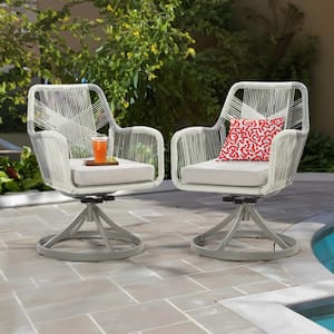 Wicker Outdoor Patio Rocking Lounge Chair with Grey Cushion (2-Pack)