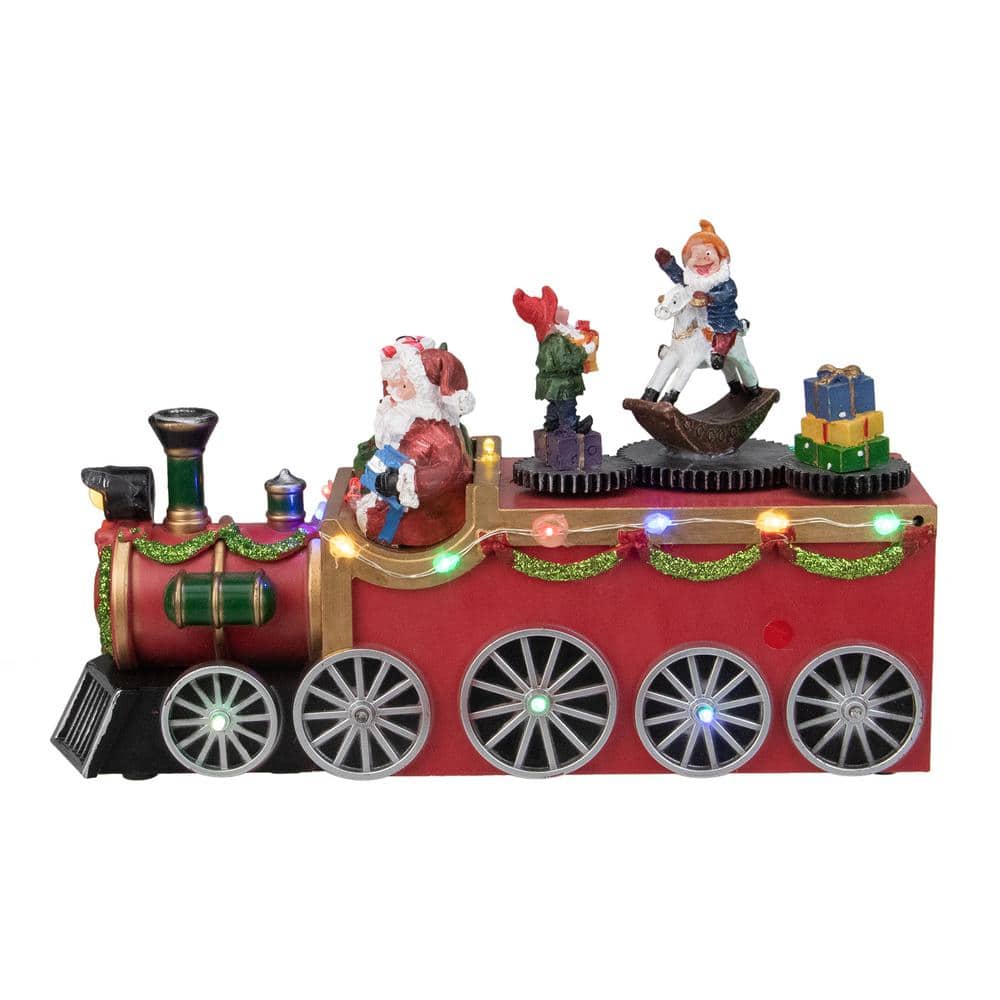 Northlight in. H x 10.25 in. L LED Lighted Musical Christmas Train with  Santa and Rotating Elves 34109639 The Home Depot