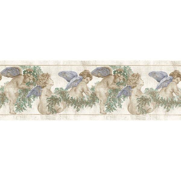 The Wallpaper Company 8 in. x 10 in. Blue Cherubs and Ivy Trail Border Sample