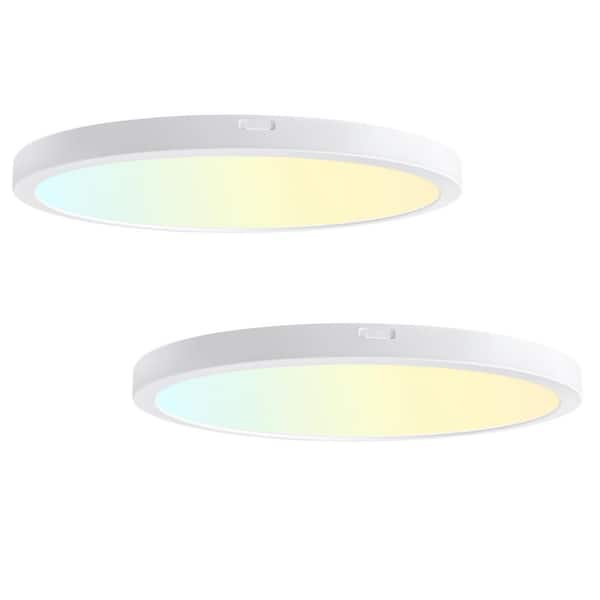 Sofiton 12 in. Round White Integrated LED Flush Mount Light Super Narrow Frame Slim LED Panel Light 5CCT Selectable (2-Pack)