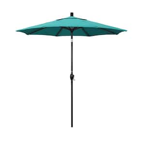 7.5 ft. Stone Black Aluminum Market Push Button Tilt Crank Lift Patio Umbrella in Aruba Sunbrella