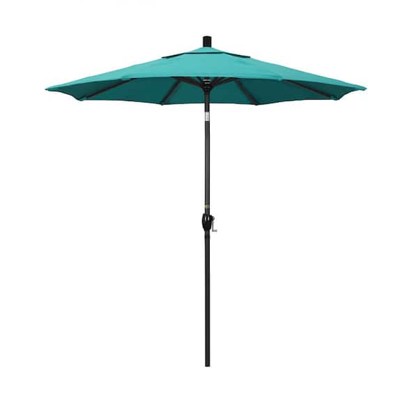 California Umbrella 7.5 ft. Stone Black Aluminum Market Push Button Tilt Crank Lift Patio Umbrella in Aruba Sunbrella
