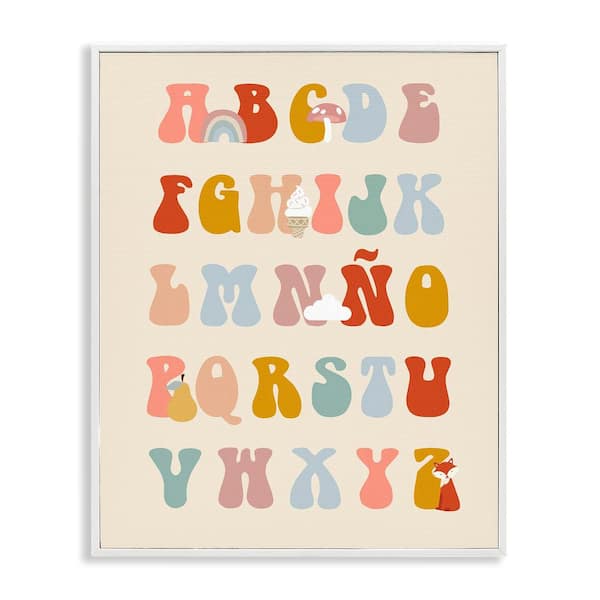 Stupell Industries Spanish Alphabet Soft Illustrations by Lil' Rue White Framed Typography Giclee Art Print 14 in. x 11 in.