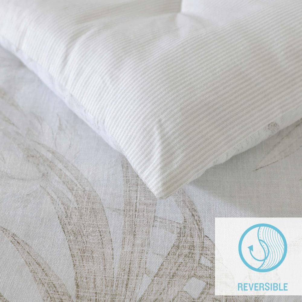 Beachway Blooms Full/Queen Cotton Reversible Grey Duvet Cover Set