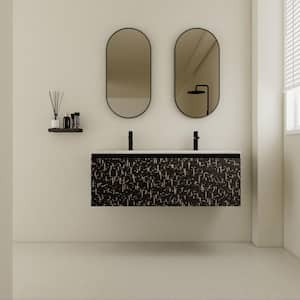 18.3 in. W x 17.3 in. H x 47.6 in. D Black Wall-Mounted Bath Vanity in Checkered Pattern with 2 Sinks White Ceramic Top