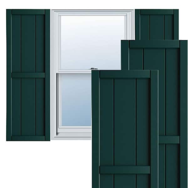 Ekena Millwork 10-3/4 in. x 28 in. True Fit PVC Two Board Framed Board and Batten Shutters Pair in Thermal Green