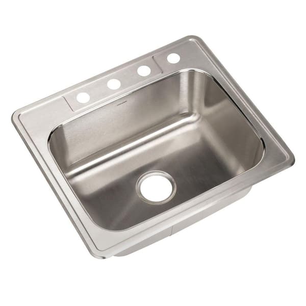 HOUZER Glowtone Series Drop-In Stainless Steel 25 in. 4-Hole Single Bowl Kitchen Sink