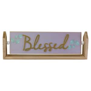 4.25 in. H Hinged Plaque with "Blessed" Embossed Lettering Table Top Decor