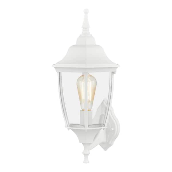 Hampton Bay Kinglet 19.7 in. 1-Light White Hardwired Outdoor Wall Light Lantern Sconce with Clear Glass (1-Pack)