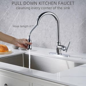 3 Patterns Stainless Steel Single Handle Pull Down Sprayer Kitchen Faucet with Flexible Hose Soap Dispenser in Chrome