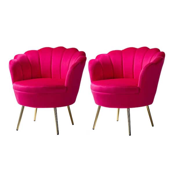Fidelia Golden Legs Fushia Tufted Barrel Chair with Scalloped Seashell Edges (Set of 2)