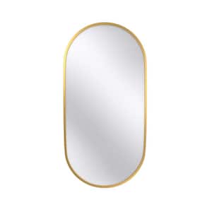 18 in. W x 36 in. H Oval Framed Wall Bathroom Vanity Mirror in Gold
