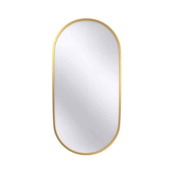 Unbranded 18 in. W x 36 in. H Oval Framed Wall Bathroom Vanity Mirror in Gold