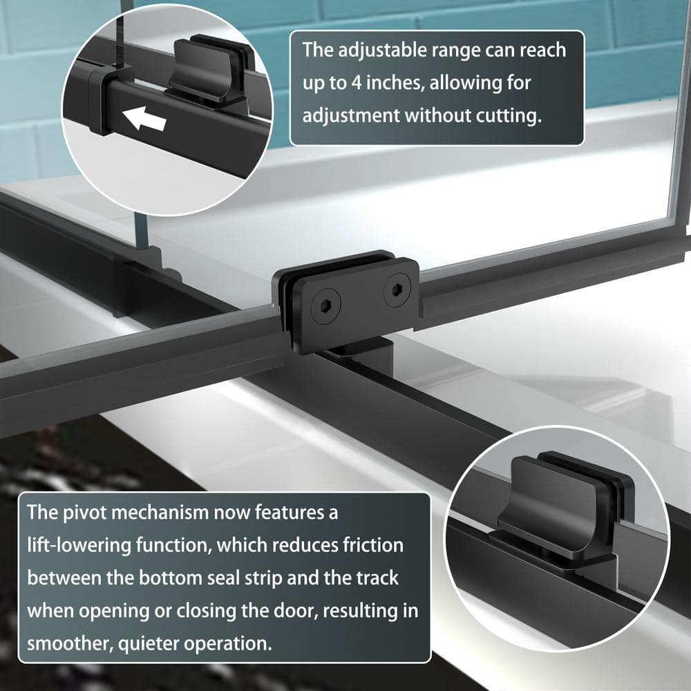 42 in. Matte Black Semi-Frameless Pivot Shower Door with Clear Glass