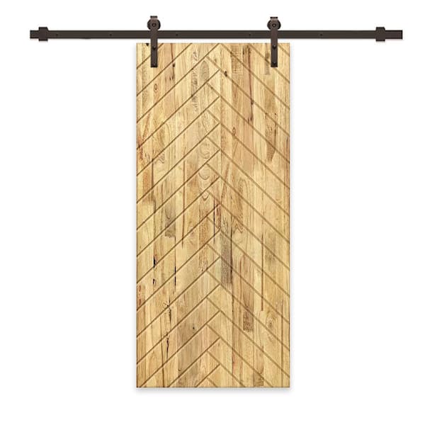 CALHOME 30 in. x 80 in. Weather Oak Stained Pine Wood Modern Interior Sliding Barn Door with Hardware Kit