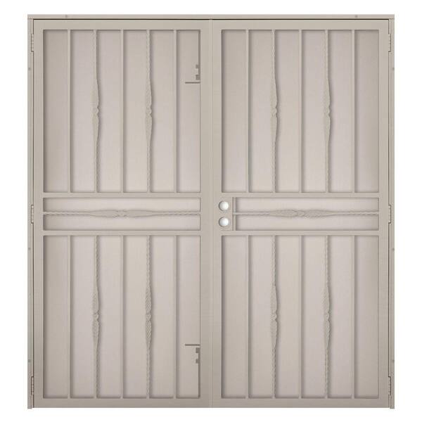 Unique Home Designs 72 in. x 80 in. Cottage Rose Tan Surface Mount Outswing Steel Security Double Door with Expanded Metal Screen