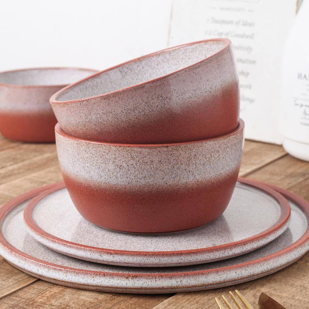 Vince Red and White Ceramic 16-Piece Dinnerware Set