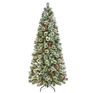 7.5 ft. Pre-Lit Slim Snowy Silverton Pine Artificial Christmas Tree