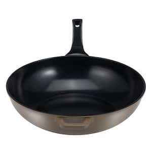 14 in. Aluminum Wok with Smooth Ceramic Non-Stick Coating (100% PTFE and PFOA Free) - Shitake Brown