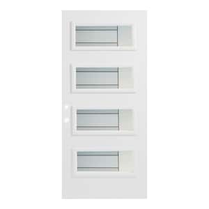 32 in. x 80 in. Louise 4 Lite Painted White Right-Hand Inswing Steel Prehung Front Door