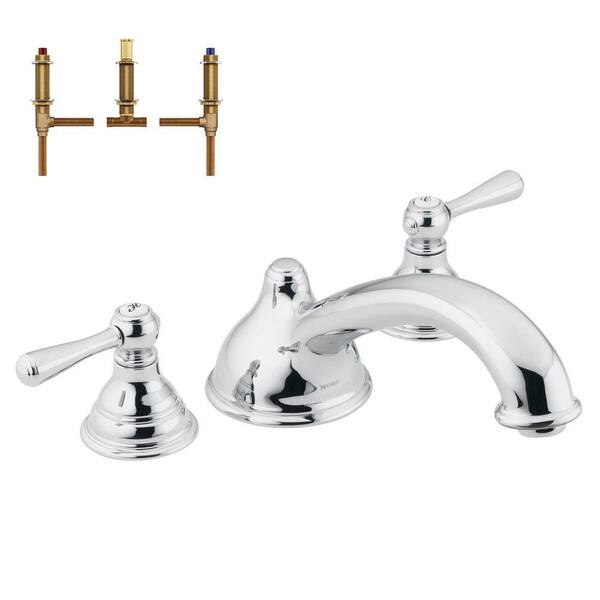 MOEN Kingsley 2-Handle Deck-Mount Roman Tub Faucet Trim Kit with Valve in Chrome