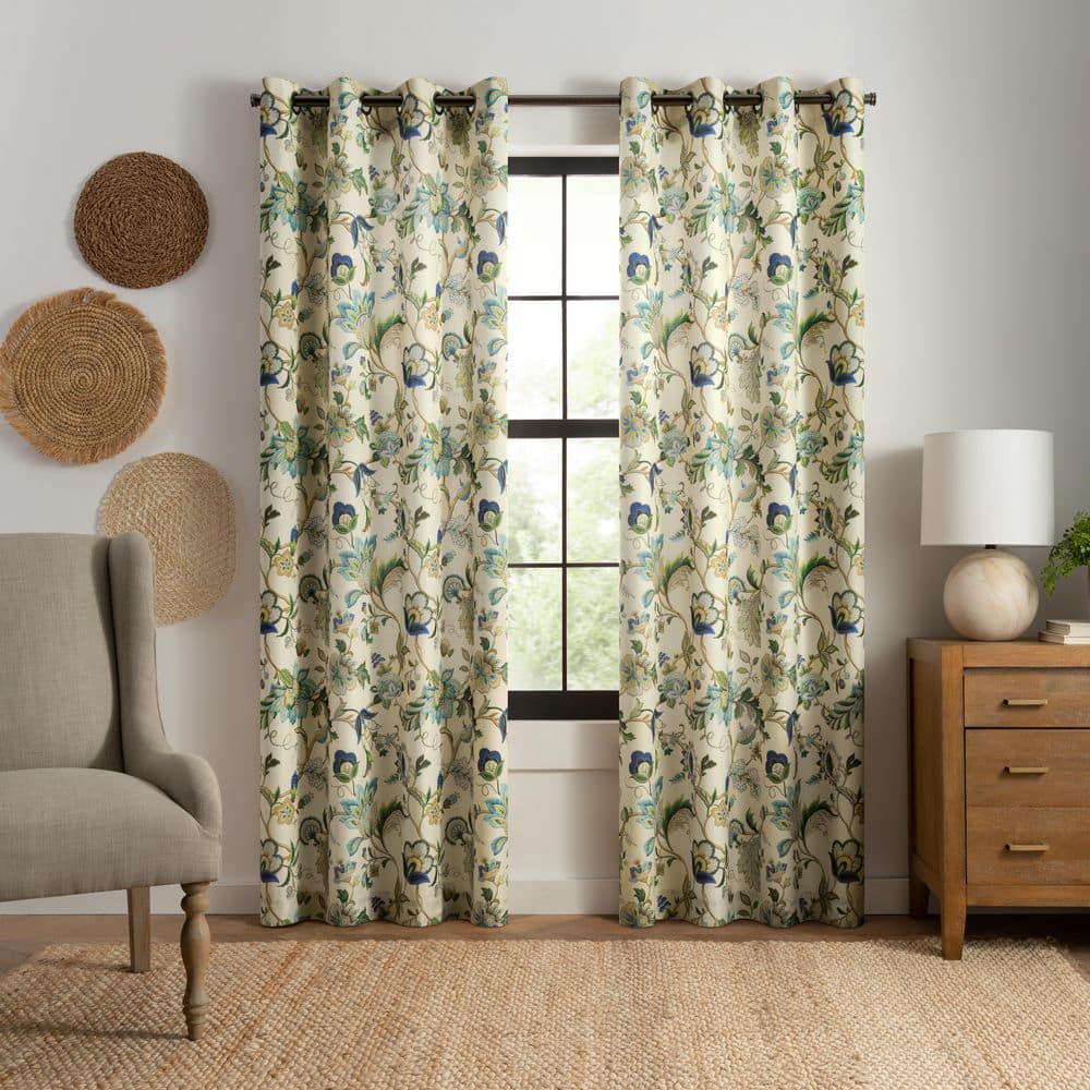 Brissac Blue Floral Grommet Room Darkening Curtain - 50 in. W x 63 in. L