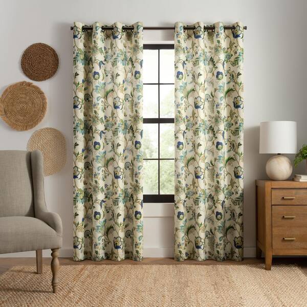 Unbranded Brissac Blue Floral Grommet Room Darkening Curtain - 50 in. W x 63 in. L
