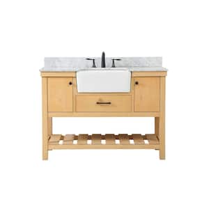 Timeless Home 48 in. W x 22 in. D x 34.13 in. H Bath Vanity in Natural Wood with Carrara Marble Top with White Basin