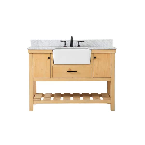 Unbranded Timeless Home 48 in. W x 22 in. D x 34.13 in. H Bath Vanity in Natural Wood with Carrara Marble Top with White Basin