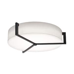 27.15 in. 3-Light Espresso, Linen White Transitional Flush Mount with Shade