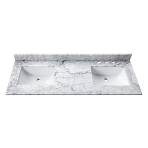 61 in. W x 22 in. D Marble Vanity Top in Carrara White with White Rectangular Double Sink