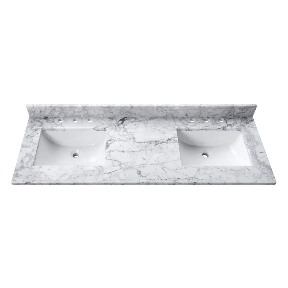 73'' Carrara White Marble Double Sink Vanity Top