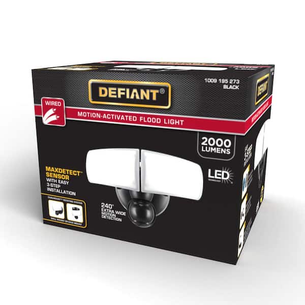 MaxDetect 240° Black Motion Sensor Wired Outdoor 2-Head LED Security Flood Light 2000 Lumens