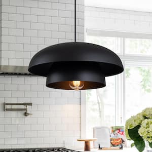 15.7 in. 1-Light Black Pendant Light Fixture with Metal Shade