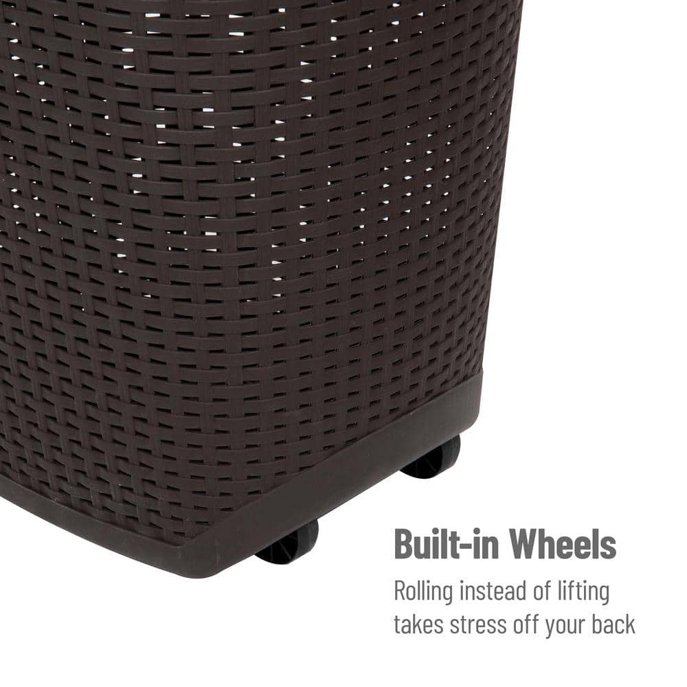 Brown Wicker Rolling Laundry Hamper with Lid and Wheels