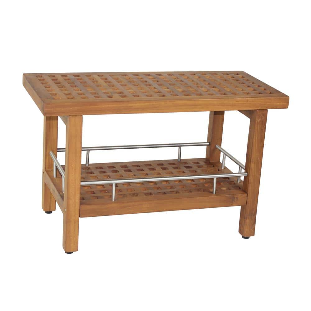 Patented 30 in x 14 in Grate Freestanding Teak and Stainless Shower Bench w