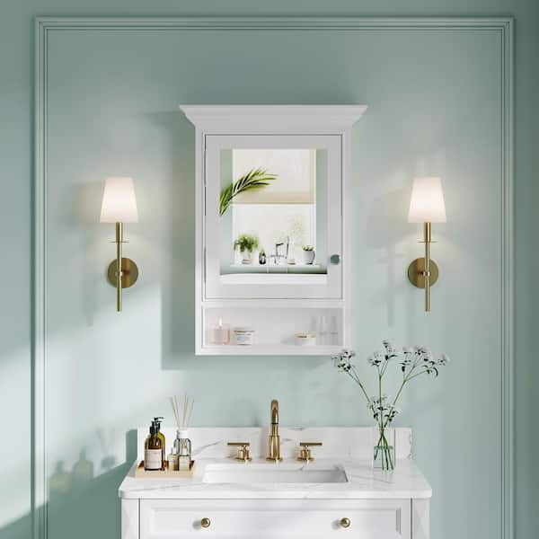 ANGELES HOME 24 in. W x 32 in. H Assembled Surface-Mount Solid Wood Bath Medicine Cabinet with Mirror in White, Rectangular