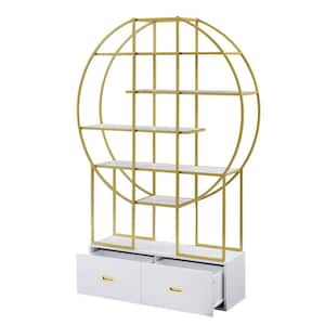 70.80 in. Tall Golden Steel Round Bookcase with 2 Drawers, Bookshelf