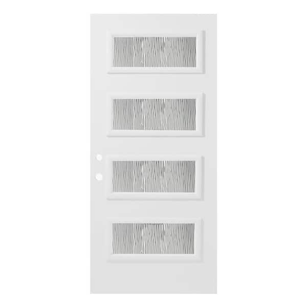 Stanley Doors 32 in. x 80 in. Lorraine Grain 4 Lite Painted White Right-Hand Inswing Steel Prehung Front Door