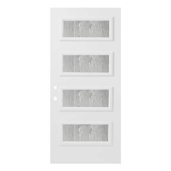 Stanley Doors 36 in. x 80 in. Lorraine Grain 4 Lite Painted White Right-Hand Inswing Steel Prehung Front Door