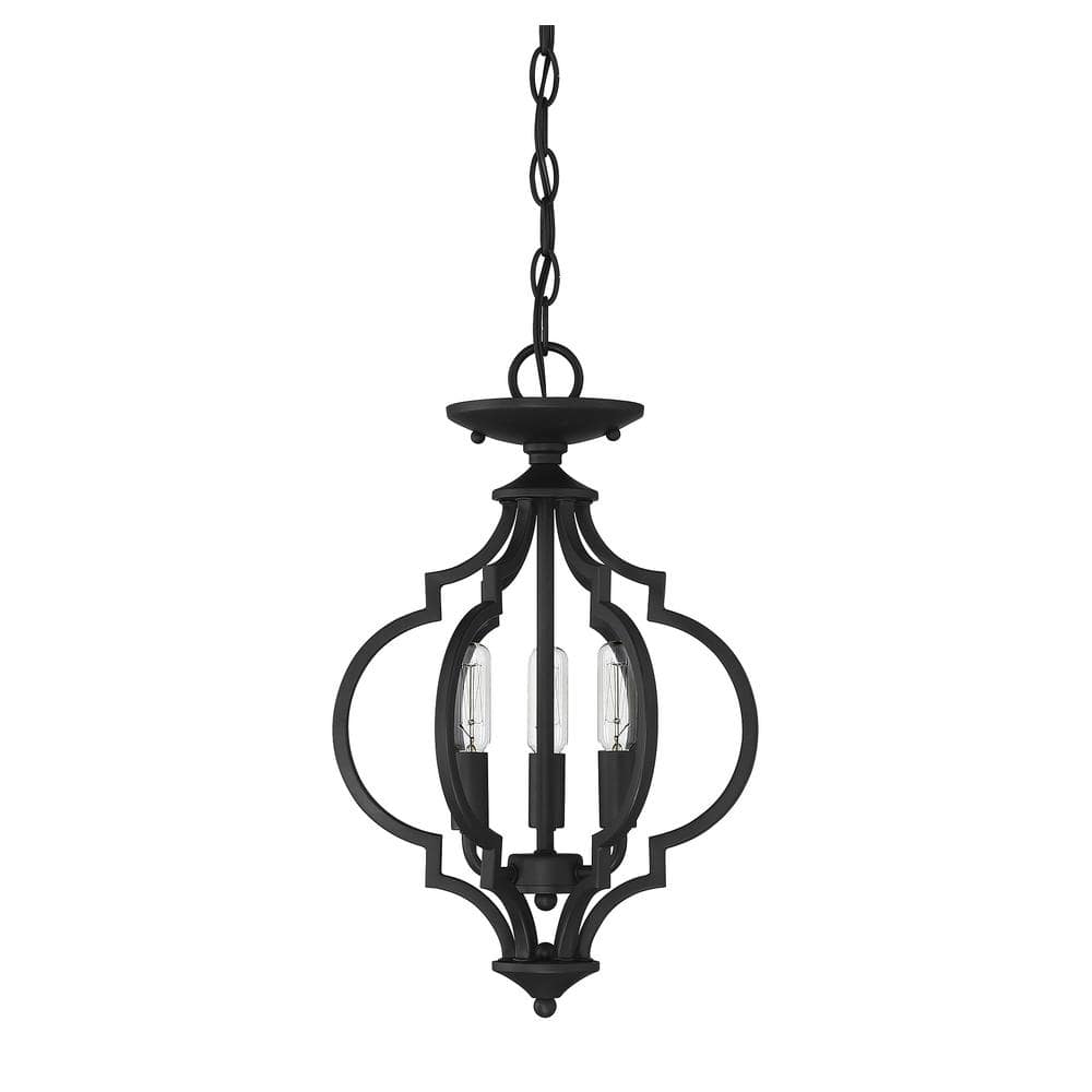 Matte Black Quatrefoil 3-Light Semi-Flush Mount Pendant