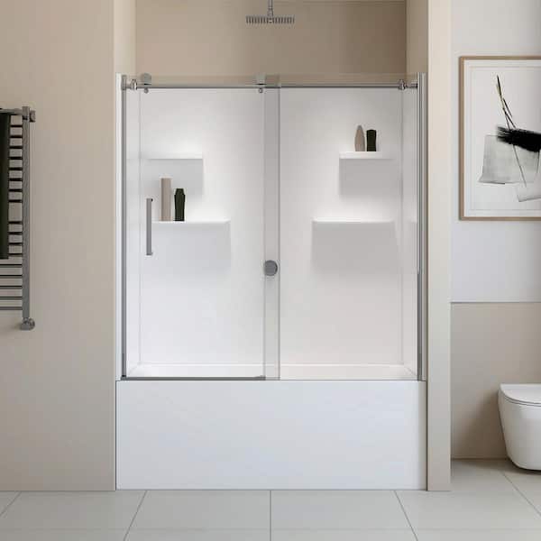 Beladone 60 in. x 32 in. Right Skirted Soaking Bathtub Kit with Right Drain in White with Chrome Accents