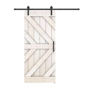 Dessliy Triple KR 38 in. x 84 in. Ebony Finished Pine Wood Sliding Barn ...