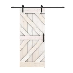 Triple KR 42 in. x 84 in. Fully Set Up White Finished Pine Wood Sliding Barn Door with Hardware Kit