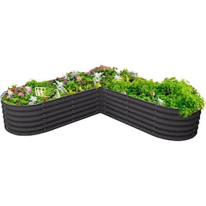 17 in. Tall L-Shape Raised Garden Bed Metal Planter Box for Vegetables Flowers Ground Large Size Modern Gray