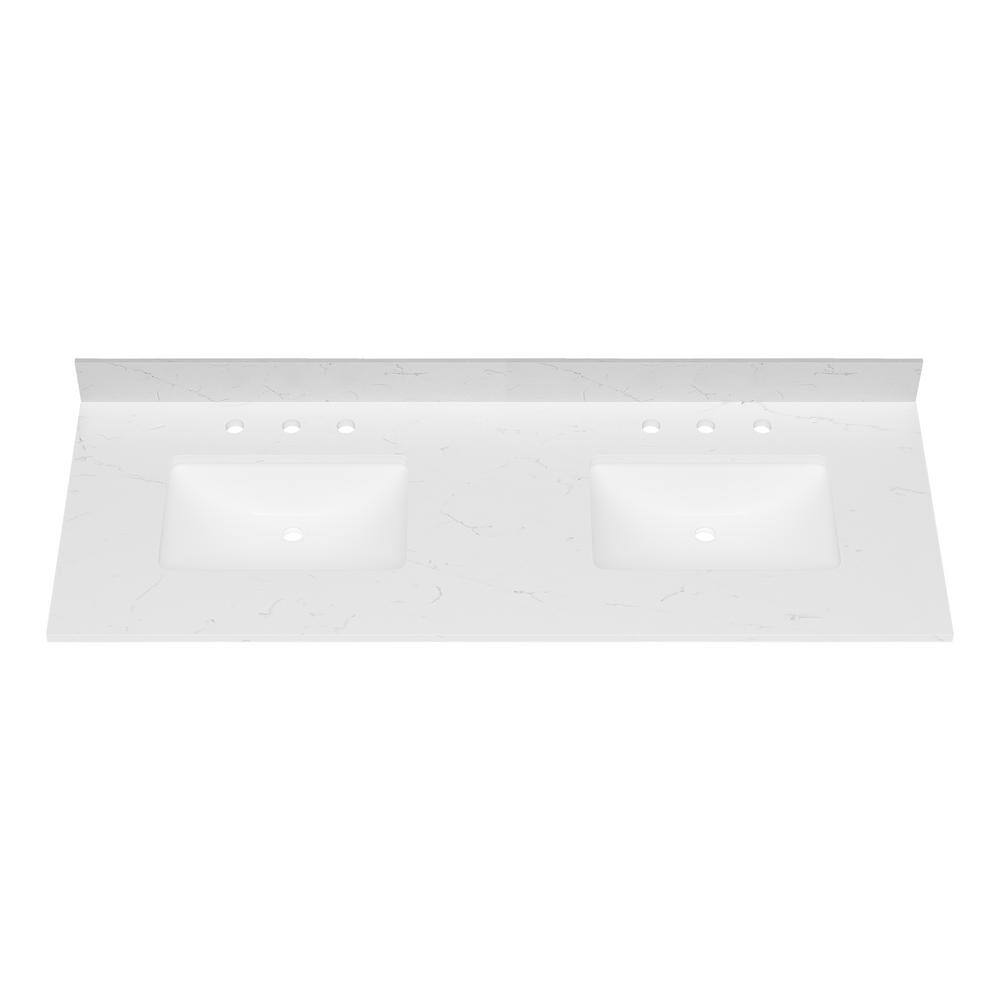 Bianco Bella 61'' White Quartz Double Undermount Sink Vanity Top