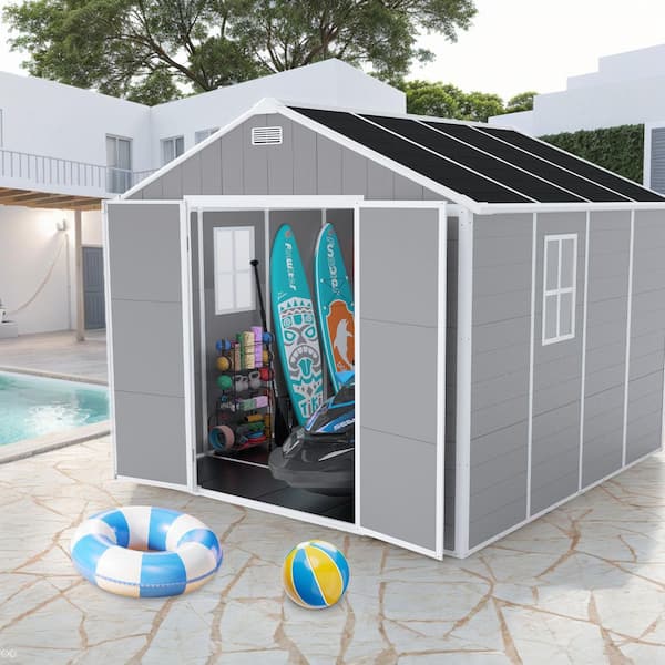 8 ft. W x 8 ft. D Gray Resin Outdoor Storage Shed with Lockable Door and HD Window (59 sq. ft. )