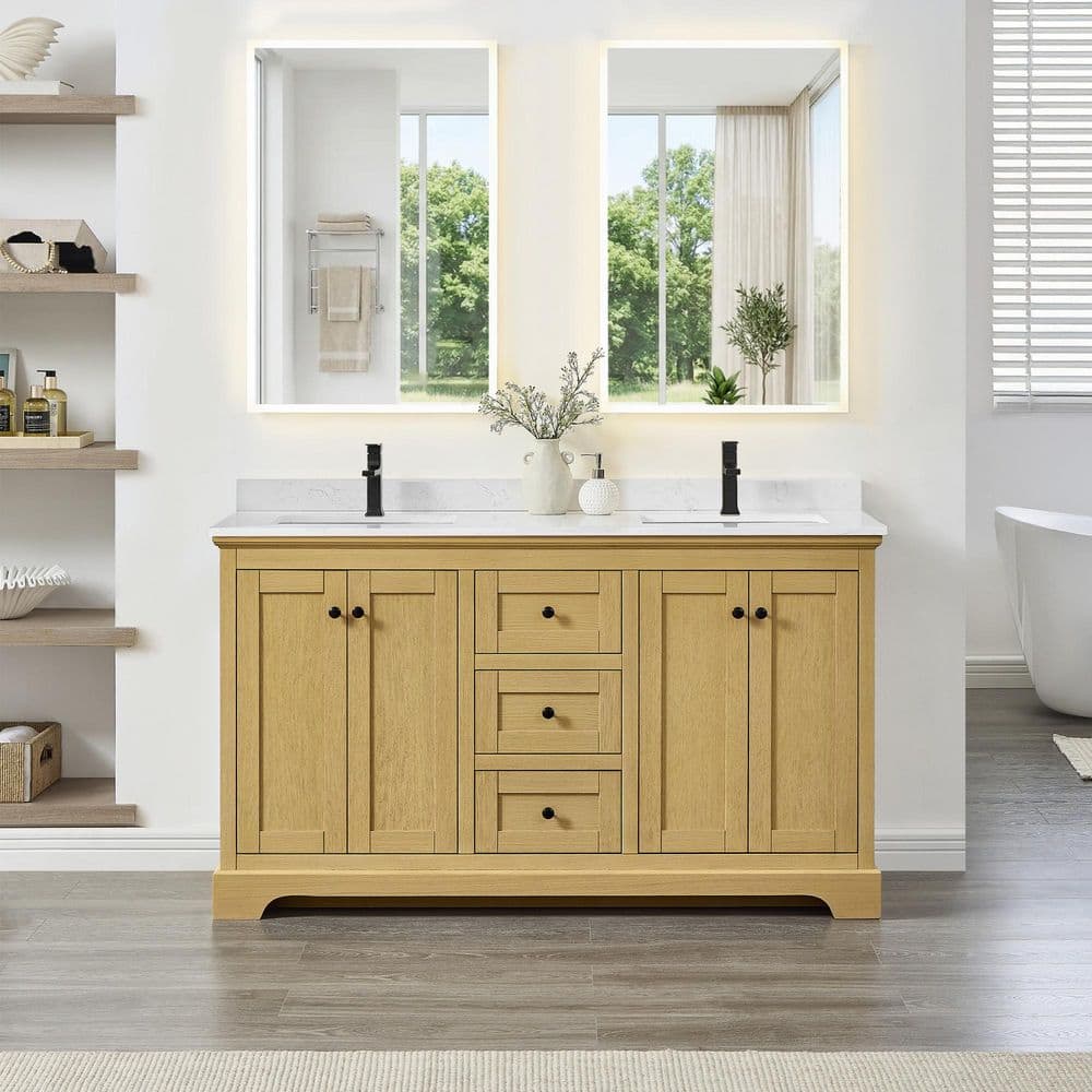 Avery 60 in. Double Freestanding Honey Oak Bath Vanity with Carrara Cultured Marble Top price history on PriceWatchPro